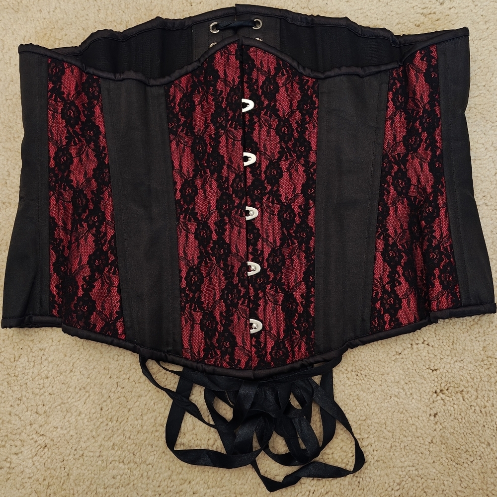 Black Iris Long Cut Underbust Steel Boned Tight Lacing Corset.